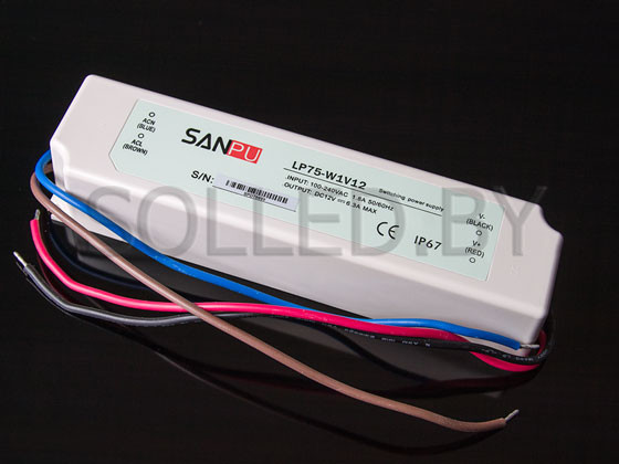 Блок питания 75W 12V IP67 (SanPu) пластик