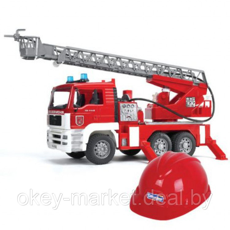 Пожарная машина MAN с лестницей и каска красная Bruder 01981 - фото 1 - id-p73781992