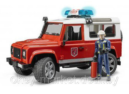 Внедорожник Land Rover Defender Station Wagon Пожарная с фигуркой Bruder 02596 - фото 5 - id-p73783456