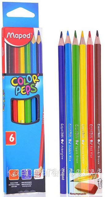 Карандаши Maped Color Peps, 6 цветов, трехгранные, 3 мм.