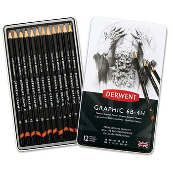 Набор графитовых карандашей 12шт. GRAPHIC MEDIUM (6B-4H), DERWENT (Англия)