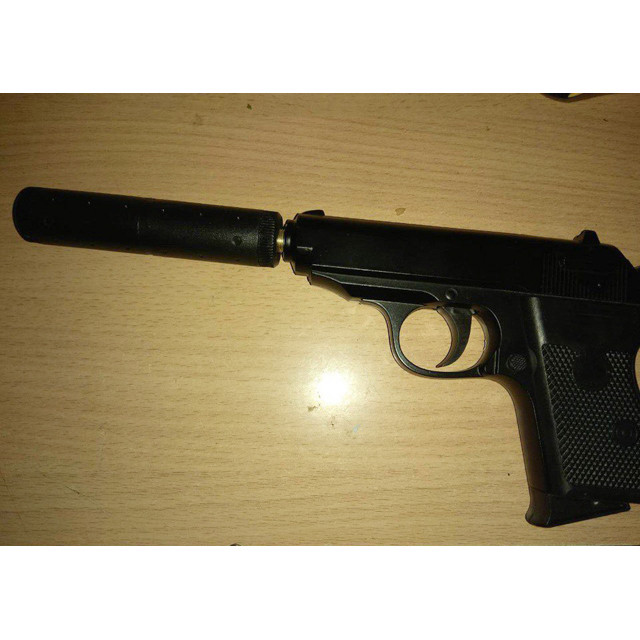 Игрушечный пневматический металлический пистолет с глушителем Airsoft Gun V7+ - фото 6 - id-p73925229