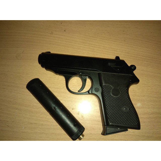 Игрушечный пневматический металлический пистолет с глушителем Airsoft Gun V7+ - фото 5 - id-p73925229