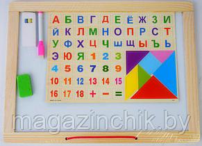Доска деревянная двухсторонняя VT18-11099, буквы русские, цифры, мелки, губка, маркер в комплекте