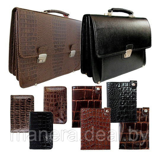 Портфель деловой кожаный черный рельефный Кинг 1070 - фото 4 - id-p75972317