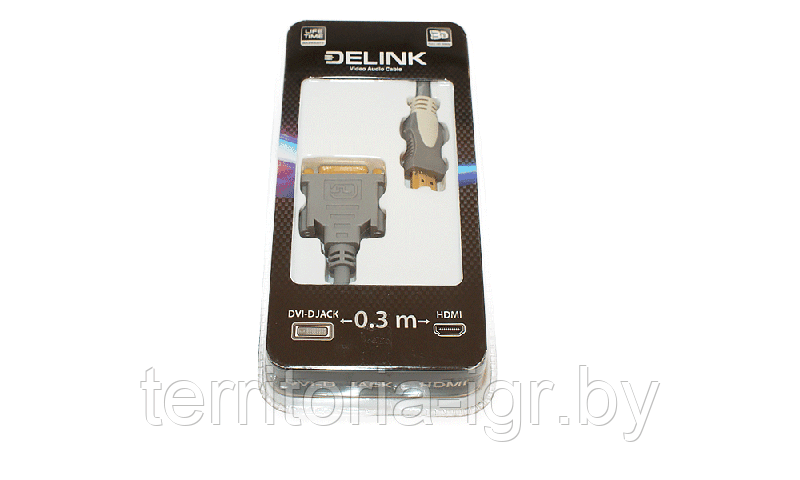 Кабель DVI-DJACK - HDMI "HD" пластик 0,3м DeLink - фото 1 - id-p74029681