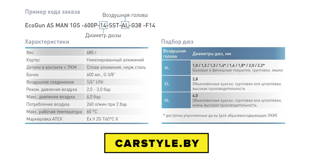 Грунтовочный пистолет Durr EcoGun 116, пневм, бачок 600мл, голова AL, нерж сопло 1.8мм, 1/4 - фото 6 - id-p74033264