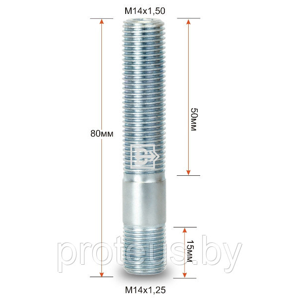 Шпилька резьбовая вход 14х1,25 / выход М12х1,50, длина 80мм, для тюнинга - фото 1 - id-p74166497