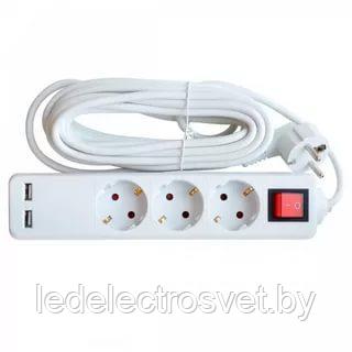 Удлинитель 3GSU-3-SMART 3-х местн c выкл 2-х USB 10А с з/к 3м 8533