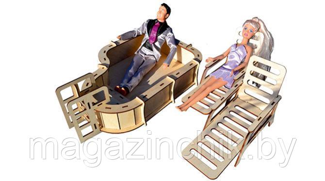 Кукольная мебель деревянная для Барби Бассейн с шезлонгами, 3 предмета, фанера - фото 1 - id-p74242969