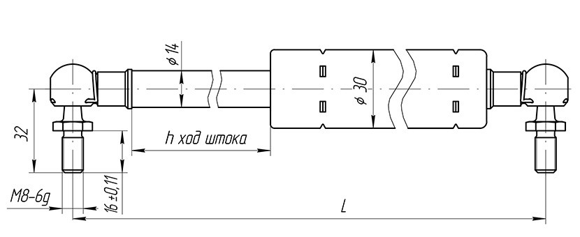 Газовая пружина / амортизатор люка моторного отсека 14-6308010 - фото 3 - id-p74277271