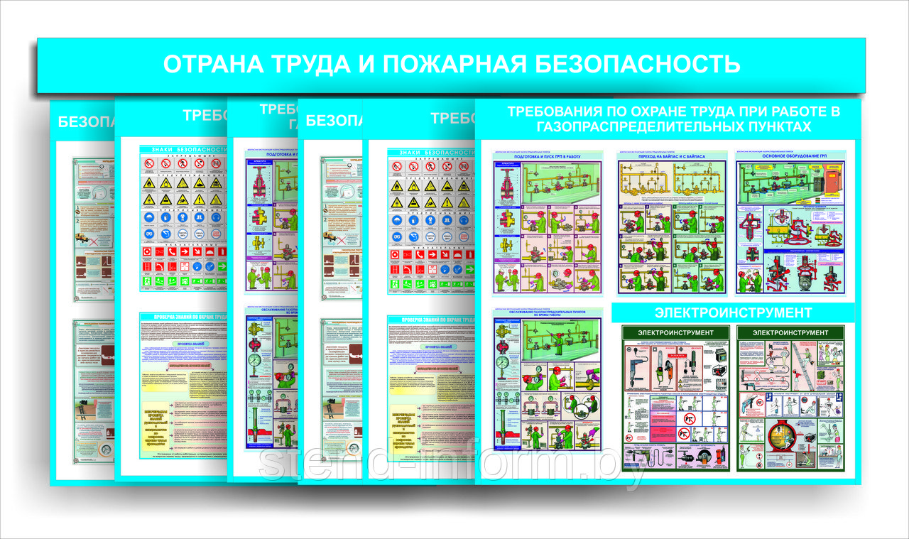 Шторная система по охране труда на  3 метра на 6 панелей 36 плакатов (р-р панели 1,5*1,3 м)