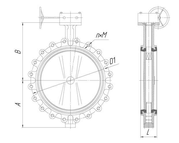 Затвор дисковый межфланцевый с резьбовыми проушинами с редуктором ПА 600 DN 40-200 мм