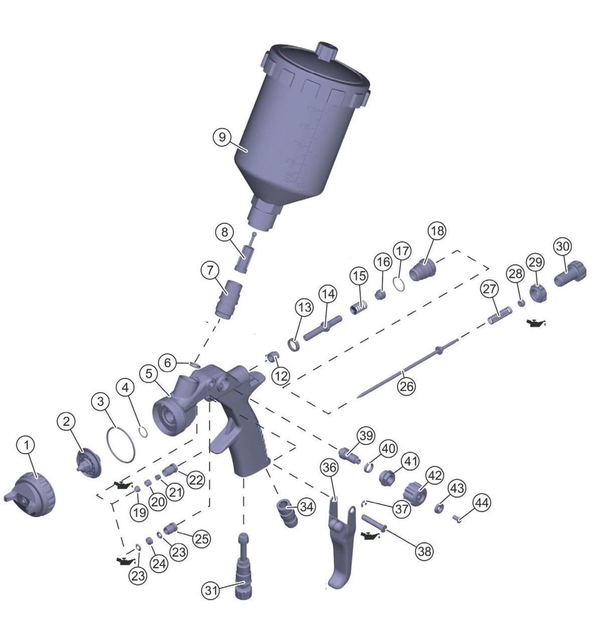 Пневматический краскораспылитель Durr EcoGun 119, пневм, бачок 600мл, голова LA, нерж сопло 1.2мм, 1/4 - фото 6 - id-p74363302