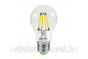Лампа светодиодная LED-A60-deco 9Вт 230В Е27 4000К нейтральный белый свет 810Лм прозрачная IN HOME