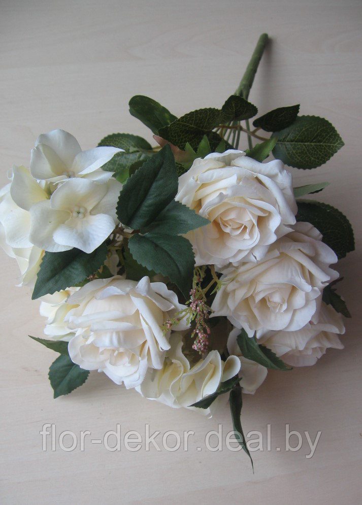 Букет роз с гортензией, 9 веток, H 42 см. - фото 3 - id-p74386962