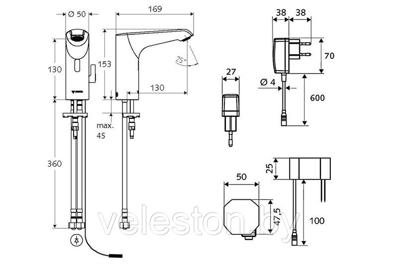 СМЕСИТЕЛЬ ДЛЯ УМЫВАЛЬНИКА SCHELL XERIS E HD-M, 230V СЕТЬ, СЕНСОРНЫЙ - фото 2 - id-p74454695