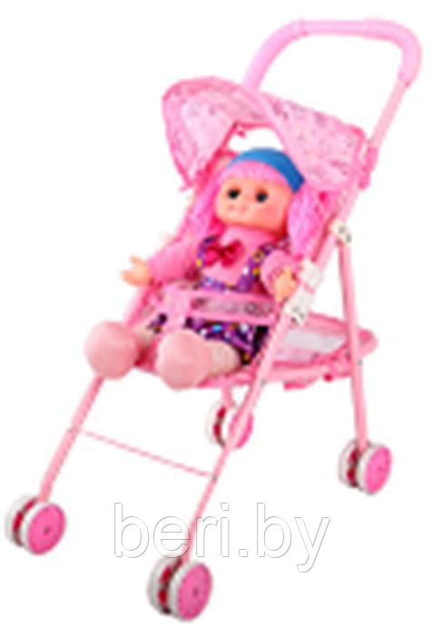 Коляска с куклой в комплекте, коляска прогулочная с козырьком и корзиной для игрушек от 2 лет, розовая - фото 2 - id-p74626461