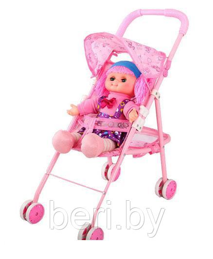 Коляска с куклой в комплекте, коляска прогулочная с козырьком и корзиной для игрушек от 2 лет, розовая - фото 1 - id-p74626461