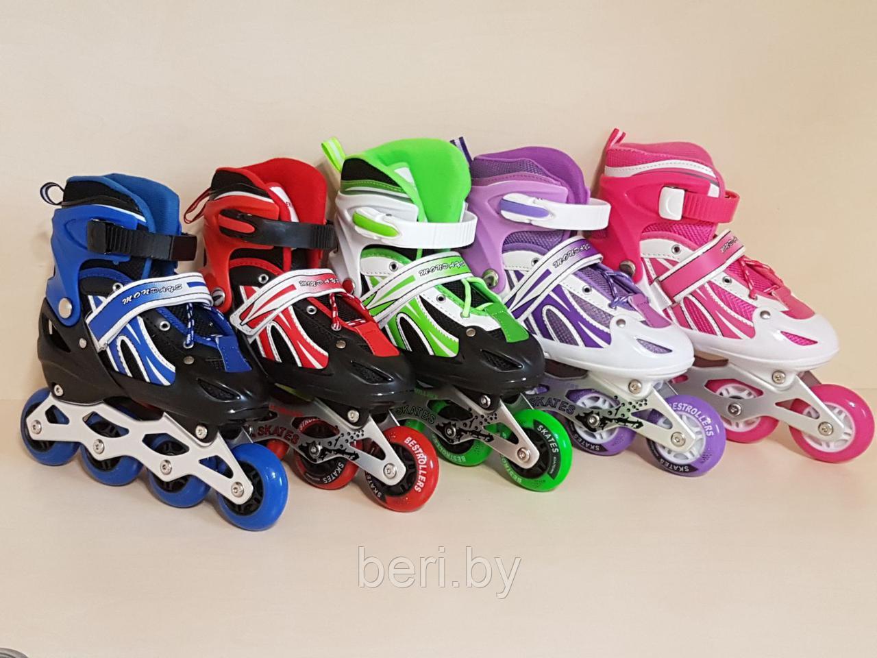 Ролики, роликовые коньки детские раздвижные M размер 34-37, полиуретановые колеса, фиолетовые - фото 3 - id-p65014255