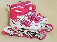 Ролики, роликовые коньки детские раздвижные M размер 34-37, полиуретановые колеса, розовые