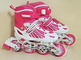 Ролики, роликовые коньки детские раздвижные L размер 38-41, полиуретановые колеса, розовые