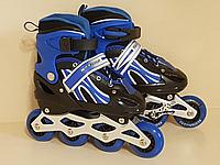 Ролики, роликовые коньки детские раздвижные M размер 34-37, полиуретановые колеса, синие