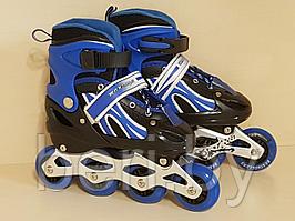 Ролики, роликовые коньки детские раздвижные M размер 34-37, полиуретановые колеса, синие 