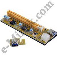 Адаптер Riser card PCI-Ex1 M - PCI-Ex16 F (Molex 6pin, SATA), КНР