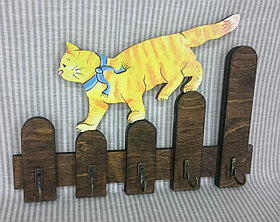 Ключница с ручной росписью "Кот на заборе"
