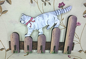 Ключница с ручной росписью "Кот на заборе"