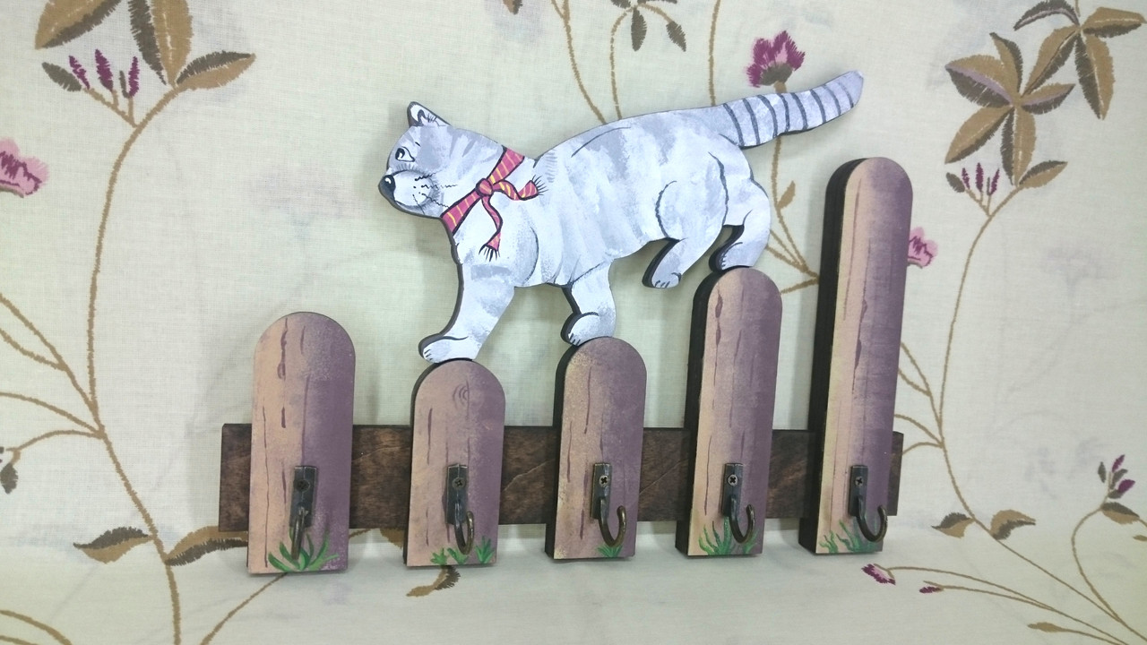 Ключница с ручной росписью "Кот на заборе" - фото 2 - id-p75131471