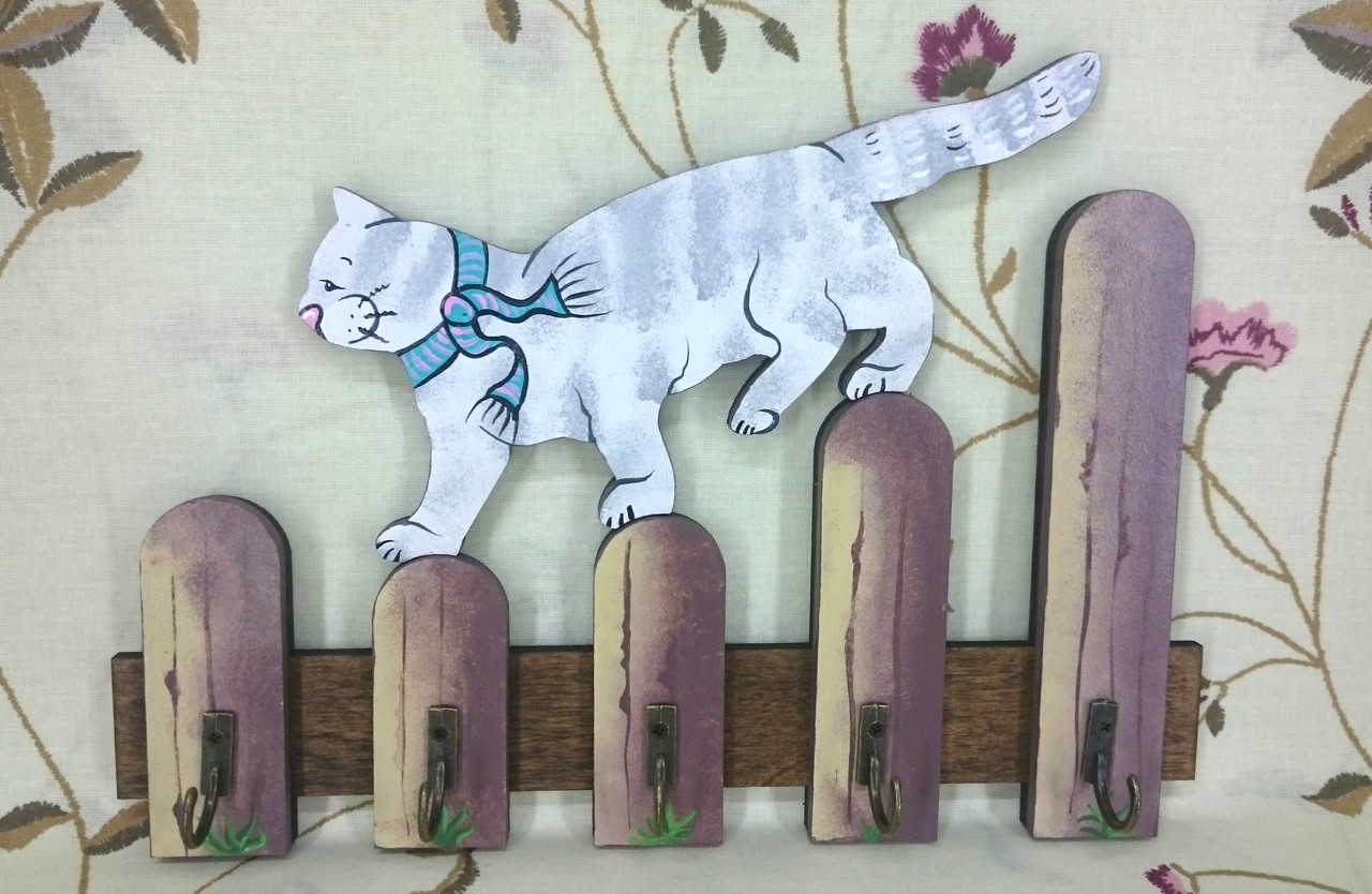 Ключница с ручной росписью "Кот на заборе" - фото 4 - id-p75131471