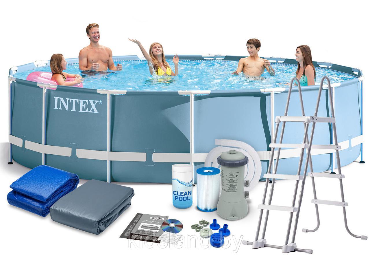 Каркасный бассейн Intex 457x107см, арт. 26734 +фильтр-насос 3785л/ч, лестница, тент,подстилка