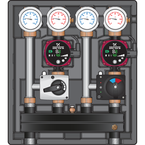 Насосный блок-модуль до 40 кВт Meibes Kombimix MK (ST)/MK (STM) с насосом Grundfos UPSO 15-65 арт. 26101.41