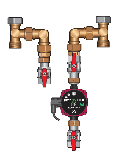 Насосный модуль 1" до 40 кВт Meibes Kombimix UK ГВС с насосом Grundfos Alpha 2L 15-60 130 (66356.84 GFP)