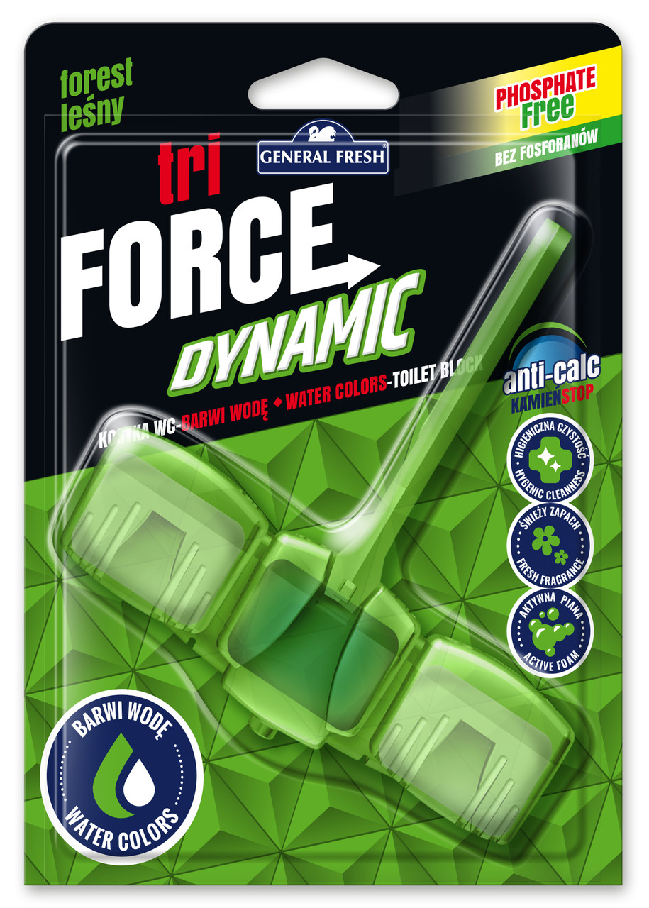 Освежитель для ароматизации туалета KOSTKA WC "TRI - FORCE DYNAMIC" GENERAL FRESH (Лес)