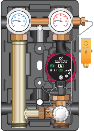 Насосная группа до 85 кВт (термостат 25-50) Meibes MTV 1" с насосом Grundfos Alpha 2 25-60 арт. 45890.30, фото 2