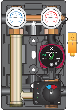 Насосная группа с термостатом 20-80С Meibes MTVЕ 1" с насосом Grundfos UPM3 Hybrid 25-70 (45890.56), фото 2