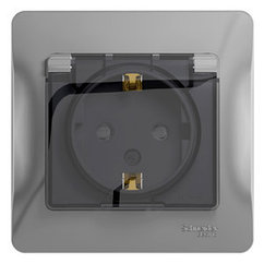Розетка с заземлением со шторками с крышкой,  IP44,  АЛЮМИНИЙ Schneider Electric GLOSSA