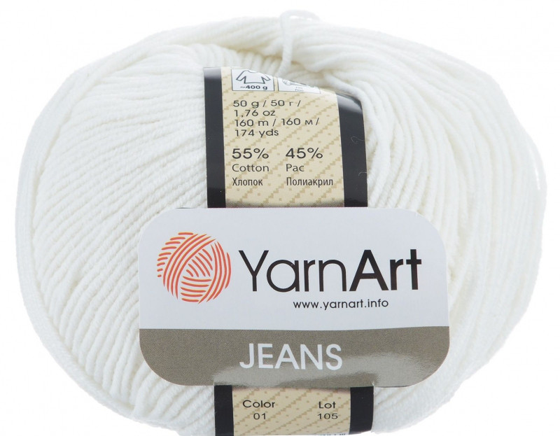YarnArt Jeans цвет №01 белый - фото 1 - id-p75579123