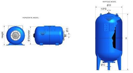 Мембранный бак вертикальный для систем водоснабжения Zilmet Ultra-Pro 60L, V, фото 2