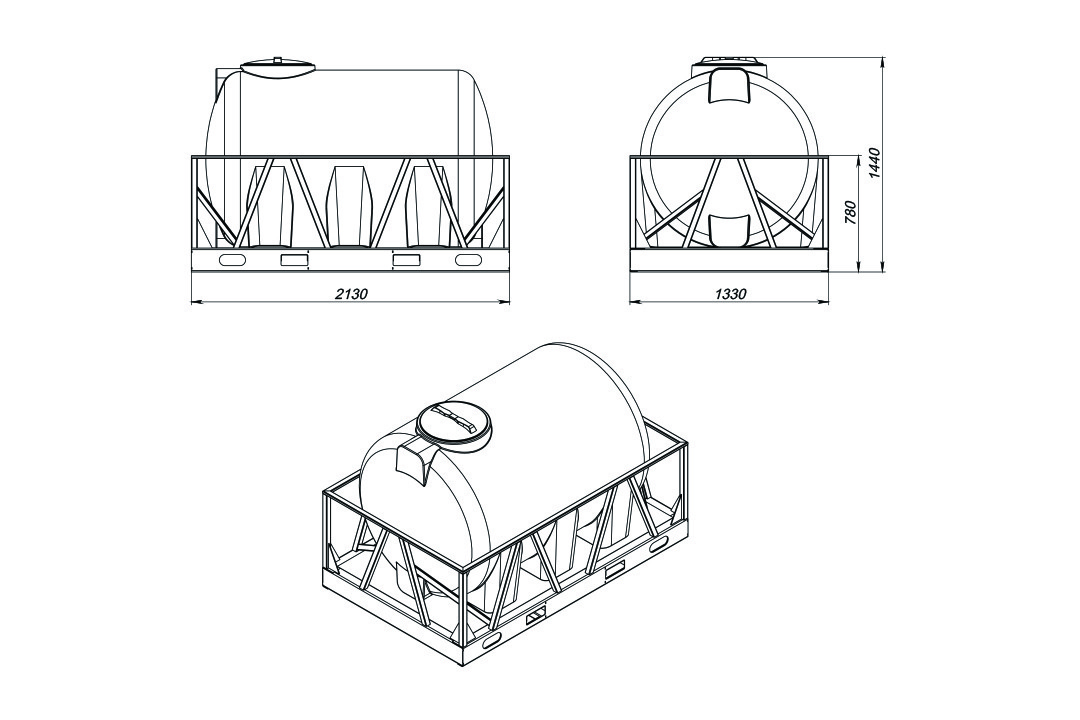 Горизонтальная емкость в обрешетке для воды H 2000л - фото 3 - id-p75686643