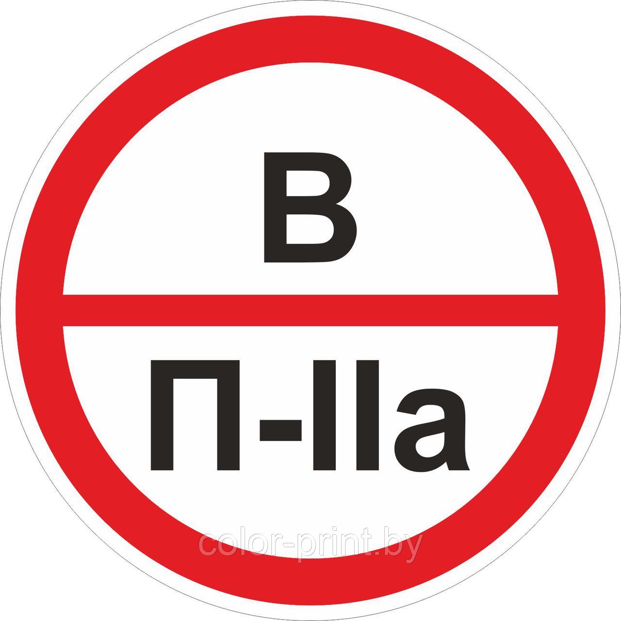 Наклейка ПВХ "Категорийности помещений В/П-IIа"