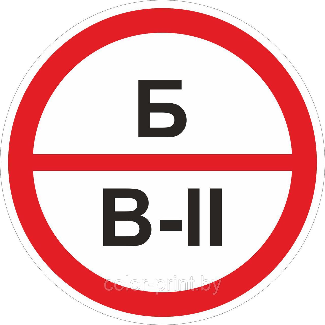 Наклейка ПВХ "Категорийности помещений Б/В-II"