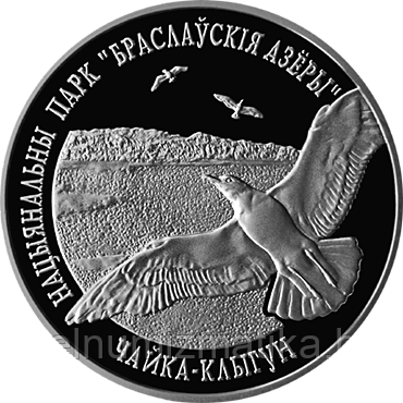 Национальный парк "Браславские озера". Чайка серебристая. Серебро 20 рублей 2003