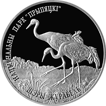 Национальный парк Припятский. Серый журавль. Серебро 20 рублей 2004