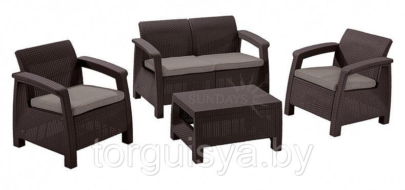 Комплект мебели Corfu Set (двухместная скамья, 2 кресла, столик), коричневый - фото 1 - id-p75853721