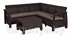 Набор уличной мебели (скамья угловая, столик) Сorfu Relax Set, коричневый