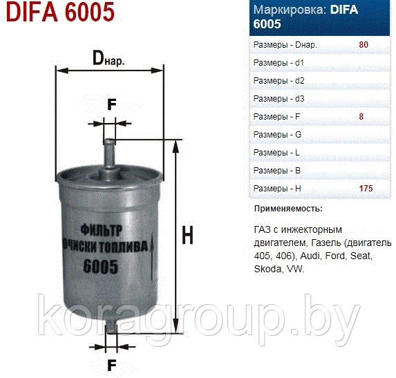 Фильтр топливный DIFA 6005 - фото 1 - id-p75965596